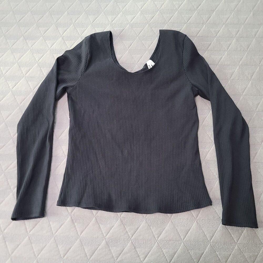 Pact Refined Rib Long Sleeve Twist Back Top Black Womens Size XL